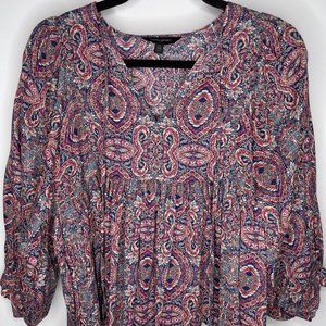 Banana Republic Womens 3/4 Slv Cotton Paisley Empire Waist Peasant Top Size XS